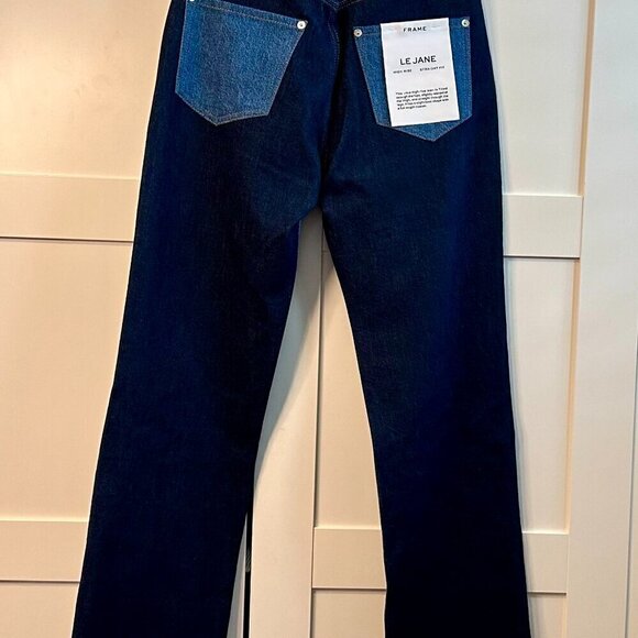 NEW Frame | Le Jane Patchwork Straight Leg Jeans In Indigo Assemble Size 25 - Picture 3 of 6